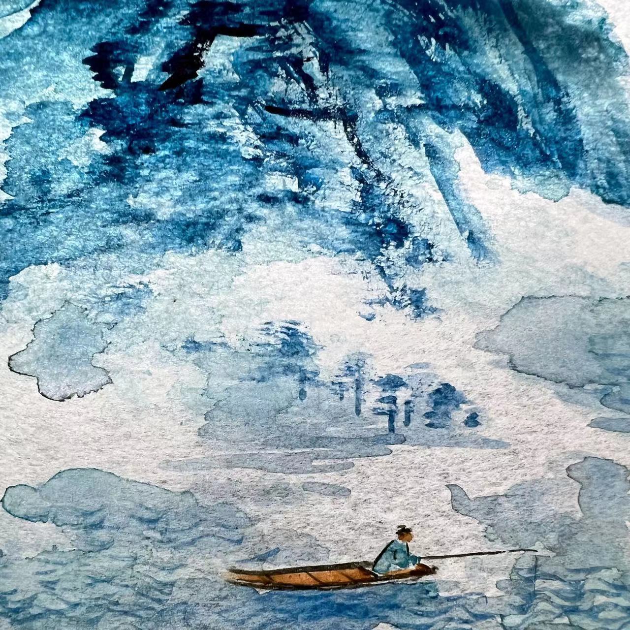 16366号杨彦题田野画《湖山钓波图》24×27银卡纸 (1).jpg